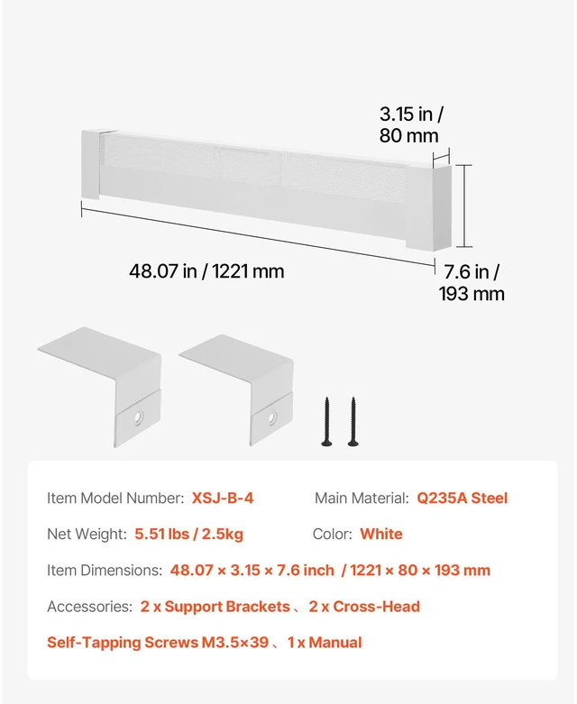 Alt view image 7 of 7 - Baseboard Heater Covers, Basic Series 4 ft Standard Electric Heating Unit Front Cover for Home Improvement, Heavy-duty Steel, Easy Installation for Bedroom Replacing Old Cover, White