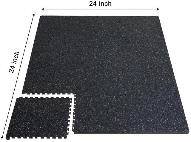 Alt view image 2 of 7 - 0.56 Inch Thick Gym Floor Mats, 12 Tiles Rubber Top with EVA Foam, 25" x 25" Gym Flooring Workout Mats with 48 sq.ft Coverage, Interlocking Puzzle Gym Mats for Gym, Home, Garage, Black & White
