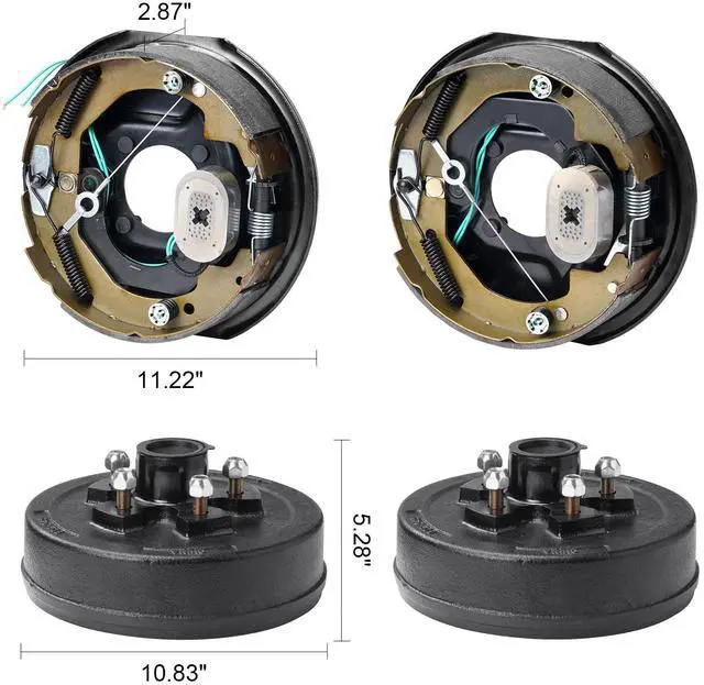 Alt view image 3 of 7 - Trailer Hub Drum Kits 5 on 4.5" B.C. with 10" x 2-1/4" Electric Brakes, Self-Adjusting Trailer Brake Assembly for 3500 lbs Axle, 4-Hole Mounting, Backing Plates for Brake System Part Replacement