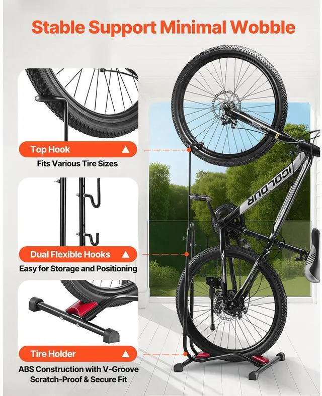 Alt view image 3 of 7 - Bicycle Storage Floor Freestanding Bike Rack for 16 to 27.5 Inch MTB & Road Bike
