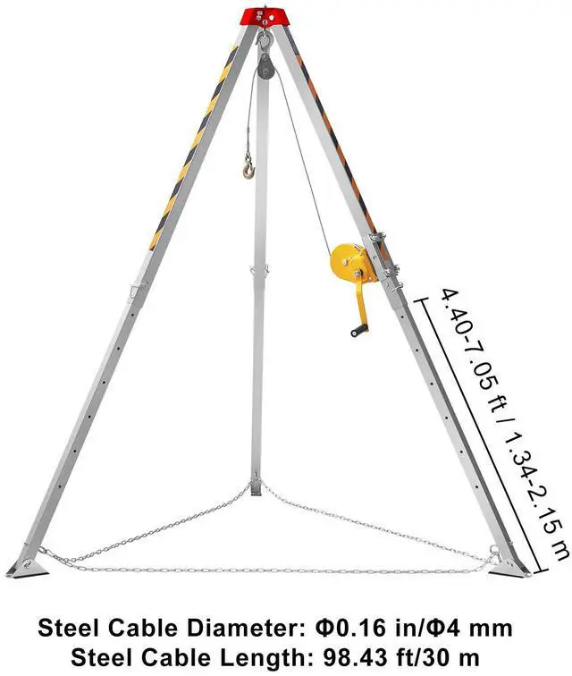 Alt view image 4 of 7 - Confined Space Tripod Kit, Confined Space Tripod 7' Legs and 98' Cable, Confined Space Rescue Tripod 32.8' Fall Protection, 1200 lbs Winch, Harness, Storage Bag