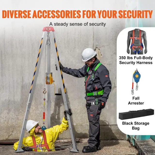Alt view image 7 of 7 - Confined Space Tripod Kit, Confined Space Tripod 7' Legs and 98' Cable, Confined Space Rescue Tripod 32.8' Fall Protection, 1200 lbs Winch, Harness, Storage Bag