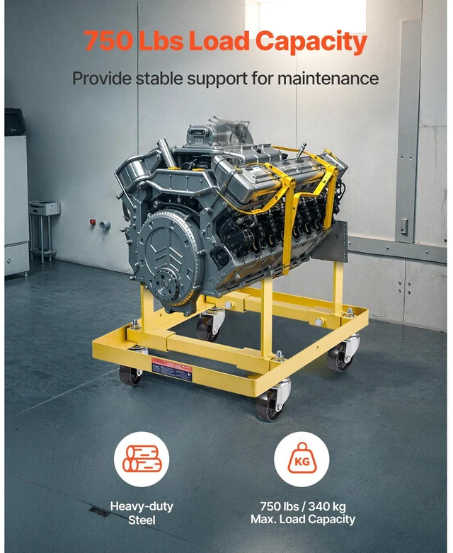 Alt view image 6 of 7 - Engine Stand 750 LBS Adjustable Motor Hoist Dolly with 4-Caster Heavy-Duty Steel