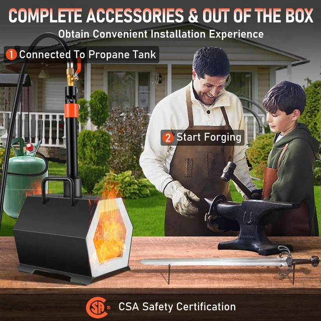 Alt view image 4 of 7 - Propane Forge Portable, Single Burner Tool and Knife Making, Large Capacity Blacksmith Farrier Forges, Mini Furnace Blacksmithing, Gas Forging Tools and Equipment, Complete Kit
