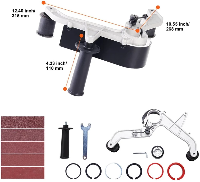 Alt view image 6 of 7 - Belt Sander Adapter for Angle Grinder, Pipe or Tube Sanding Attachment with 5/8-11" Imperial Thread and 10PCS Sanding Belts, Belt Sander Attachment Pipe Polishing Adapter for Rust Removal