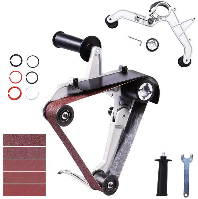 Alt view image 2 of 7 - Belt Sander Adapter for Angle Grinder, Pipe or Tube Sanding Attachment with 5/8-11" Imperial Thread and 10PCS Sanding Belts, Belt Sander Attachment Pipe Polishing Adapter for Rust Removal