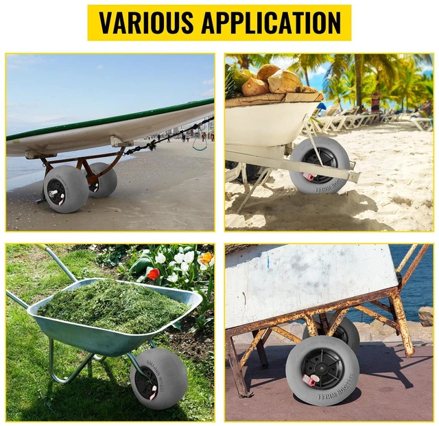 Alt view image 2 of 7 - Beach Balloon Wheels, 13" Replacement Sand Tires, TPU Cart Tires for Kayak Dolly, Canoe Cart and Buggy w/Free Air Pump, 2-Pack