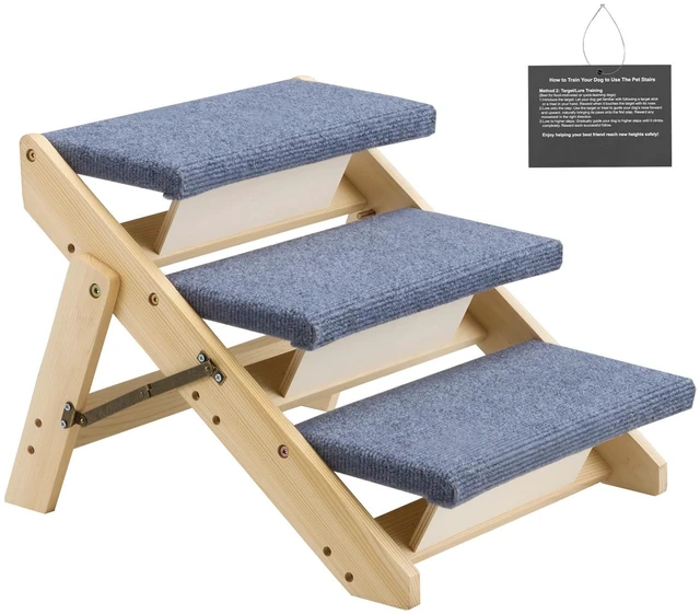 Main image of Wood Pet Stairs, 3-Step Dog Stairs for Beds, Sofa & Cars, 150lbs Load Capacity, Floded Flat Design, Stable & Sturdy Cat & Dog Step Ladder for Small Medium Large Older Pet Puppy Essentials