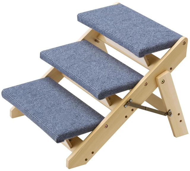Alt view image 3 of 7 - Wood Pet Stairs, 3-Step Dog Stairs for Beds, Sofa & Cars, 150lbs Load Capacity, Floded Flat Design, Stable & Sturdy Cat & Dog Step Ladder for Small Medium Large Older Pet Puppy Essentials