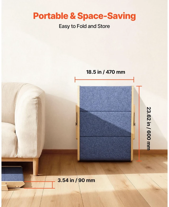 Alt view image 5 of 7 - Wood Pet Stairs, 3-Step Dog Stairs for Beds, Sofa & Cars, 150lbs Load Capacity, Floded Flat Design, Stable & Sturdy Cat & Dog Step Ladder for Small Medium Large Older Pet Puppy Essentials