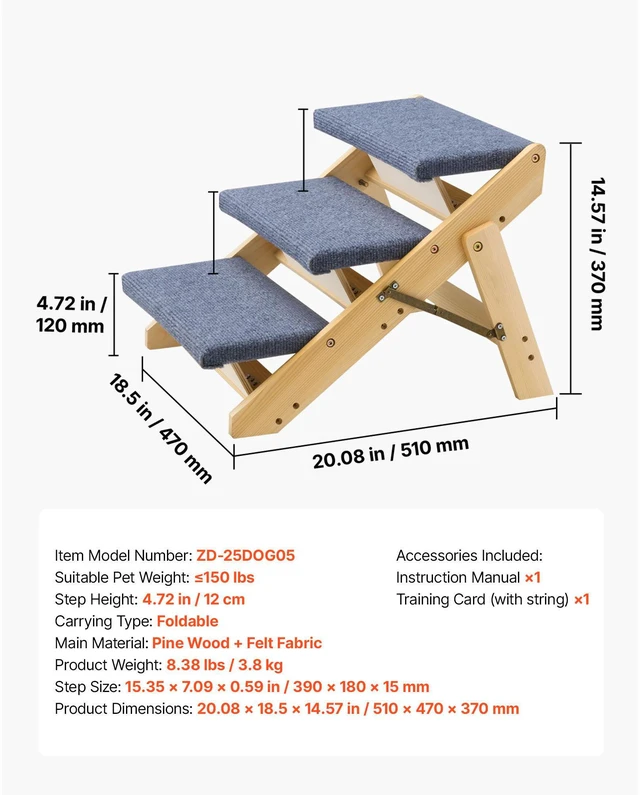 Alt view image 6 of 7 - Wood Pet Stairs, 3-Step Dog Stairs for Beds, Sofa & Cars, 150lbs Load Capacity, Floded Flat Design, Stable & Sturdy Cat & Dog Step Ladder for Small Medium Large Older Pet Puppy Essentials