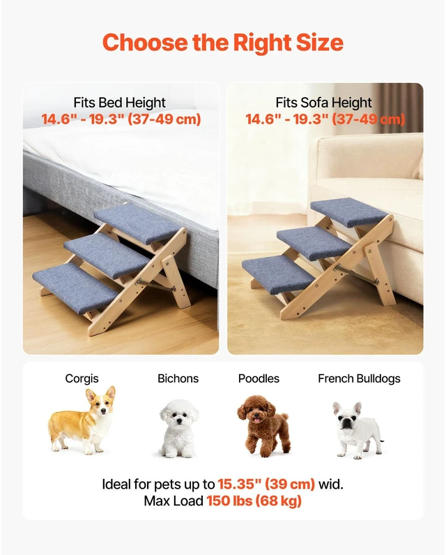 Alt view image 7 of 7 - Wood Pet Stairs, 3-Step Dog Stairs for Beds, Sofa & Cars, 150lbs Load Capacity, Floded Flat Design, Stable & Sturdy Cat & Dog Step Ladder for Small Medium Large Older Pet Puppy Essentials