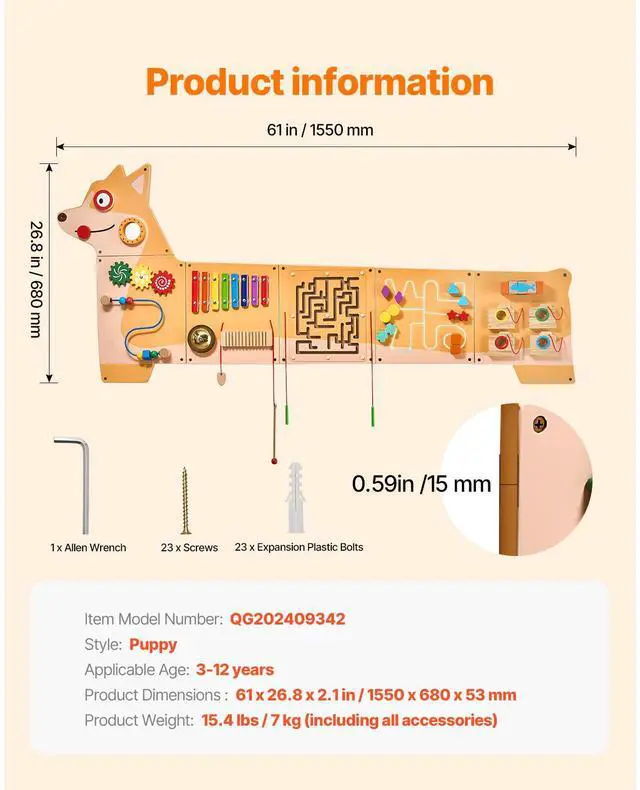 Alt view image 5 of 7 - Puppy Activity Wall Busy Board Panels 12 Activities Sensory Wall Panel