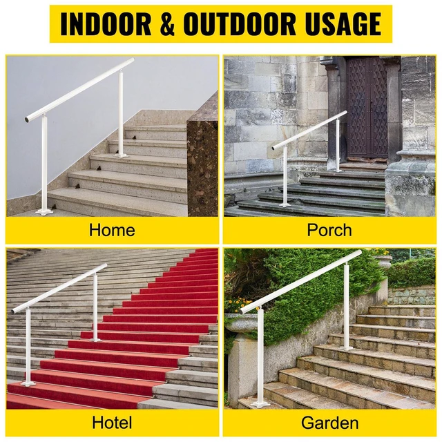 Alt view image 2 of 7 - Outdoor Stair Railing Kit, 5 FT Handrails 0-5 Steps, Adjustable Angle White Aluminum Stair Hand Rail for The Elderly, Handrails for Outdoor Steps
