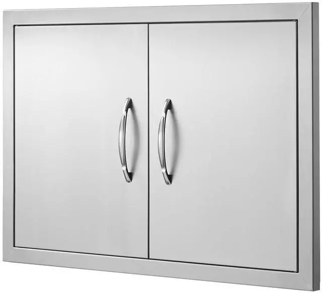 Alt view image 2 of 7 - BBQ Access Door, 28W x 19H Inch Double Outdoor Kitchen Door, Stainless Steel Flush Mount Door, Wall Vertical Door with Handles, for BBQ Island, Grilling Station, Outside Cabinet