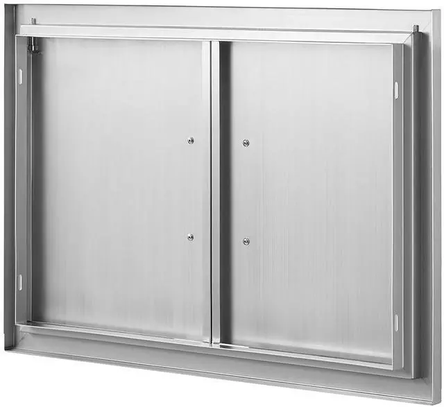 Alt view image 4 of 7 - BBQ Access Door, 28W x 19H Inch Double Outdoor Kitchen Door, Stainless Steel Flush Mount Door, Wall Vertical Door with Handles, for BBQ Island, Grilling Station, Outside Cabinet