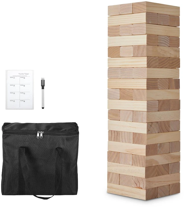 Main image of Tumbling Timber Toy 54 Blocks Large Tumble Tower Blocks Game Pine Wood Bag
