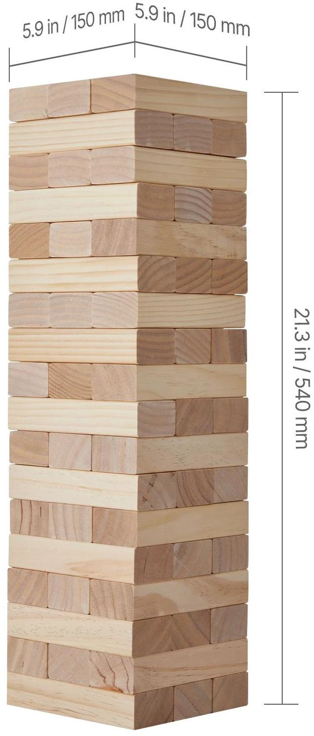 Alt view image 4 of 7 - Tumbling Timber Toy 54 Blocks Large Tumble Tower Blocks Game Pine Wood Bag