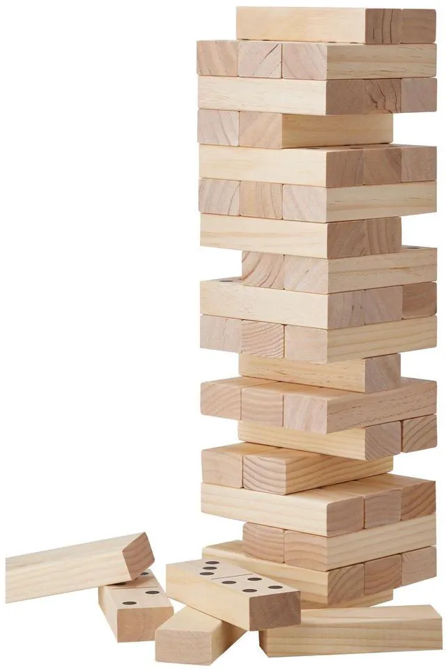 Alt view image 6 of 7 - Tumbling Timber Toy 54 Blocks Large Tumble Tower Blocks Game Pine Wood Bag