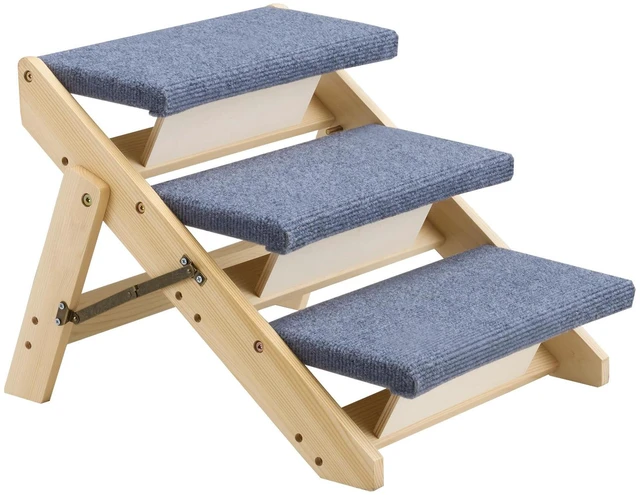 Alt view image 4 of 7 - Wood Pet Stairs, 3-Step Dog Stairs for Beds, Sofa & Cars, 150lbs Load Capacity, Floded Flat Design, Stable & Sturdy Cat & Dog Step Ladder for Small Medium Large Older Pet Puppy Essentials
