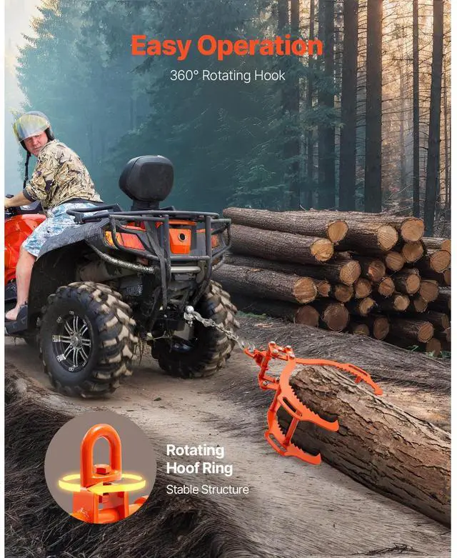 Alt view image 6 of 7 - 28in Log Lifting Tongs 4 Claw Solid Steel Log Grapple Swivel Log Tools