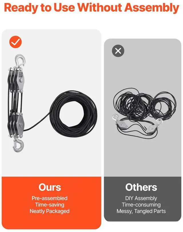 Alt view image 6 of 7 - 4400 lbs Rope Hoist Pulley System Block and Tackle 5:1 Lifting Ratio 100 ft Rope
