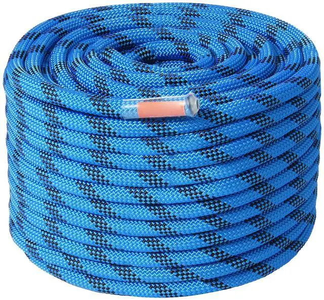 Main image of 12.7mm Static Climbing Rope, 45.7M(150ft) Outdoor Rock Climbing Rope 32KN Breaking Tension, Fiber Rope with Steel Snap Hooks for Escape, Rappelling, Fire Rescue, Blue