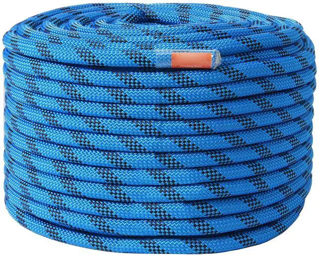 Alt view image 2 of 7 - 12.7mm Static Climbing Rope, 45.7M(150ft) Outdoor Rock Climbing Rope 32KN Breaking Tension, Fiber Rope with Steel Snap Hooks for Escape, Rappelling, Fire Rescue, Blue