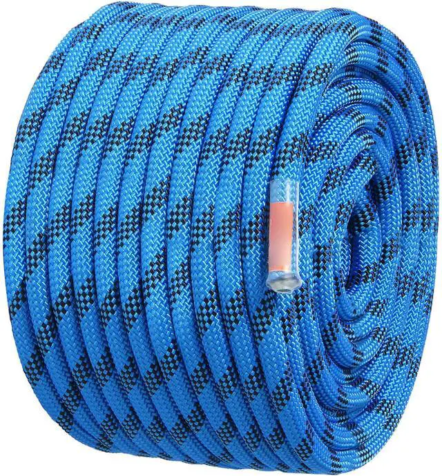 Alt view image 6 of 7 - 12.7mm Static Climbing Rope, 45.7M(150ft) Outdoor Rock Climbing Rope 32KN Breaking Tension, Fiber Rope with Steel Snap Hooks for Escape, Rappelling, Fire Rescue, Blue