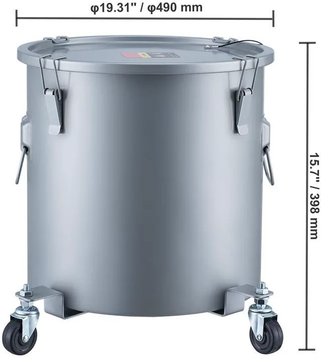 Alt view image 2 of 5 - Fryer Grease Bucket, 8 Gal Oil Disposal Caddy with Caster Base, Carbon Steel with Rust-Proof Coating, Oil Transport Container with Lid, Lock Clips, Filter Bag for Hot Cooking Oil Filtering, Gray