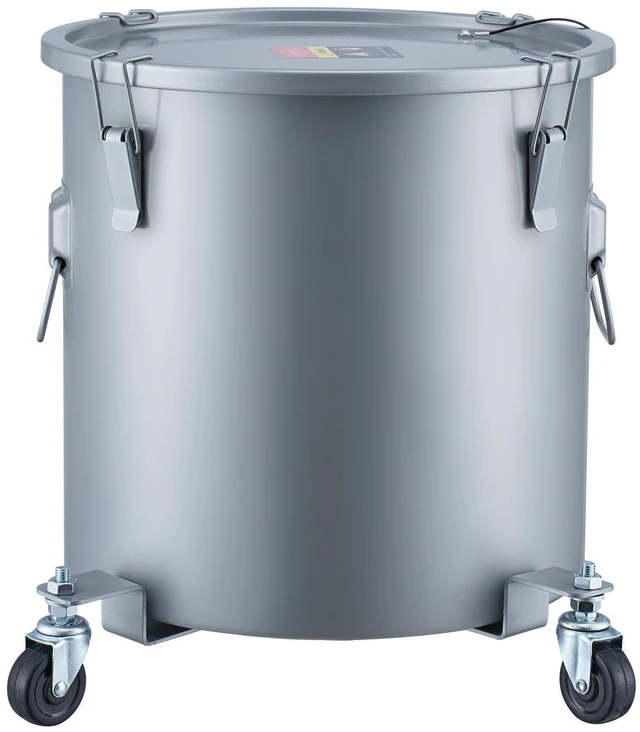 Alt view image 5 of 5 - Fryer Grease Bucket, 8 Gal Oil Disposal Caddy with Caster Base, Carbon Steel with Rust-Proof Coating, Oil Transport Container with Lid, Lock Clips, Filter Bag for Hot Cooking Oil Filtering, Gray