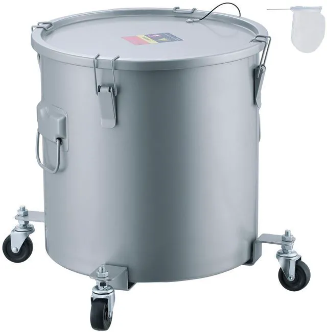 Main image of Fryer Grease Bucket, 8 Gal Oil Disposal Caddy with Caster Base, Carbon Steel with Rust-Proof Coating, Oil Transport Container with Lid, Lock Clips, Filter Bag for Hot Cooking Oil Filtering, Gray