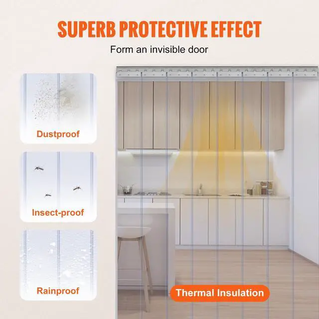 Alt view image 5 of 7 - Clear PVC Strip Curtain, 96 in Height x 48 in Width x 0.08 in Thickness, 8 PCS Walk in Freezer Cooler Curtain Strips, Smooth Waterproof Plastic Door Strips for Warehouse, Freezer, Garage Doors