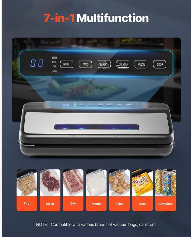 Alt view image 4 of 7 - 7-in-1 Vacuum Sealer Machine Fast-Compact Automatic Food Saver 120W Bags & Roll
