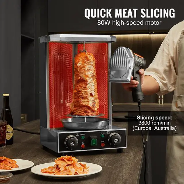 Alt view image 5 of 7 - Electric Shawarma Knife, 80W Professional Turkish Kebab Knife, Commercial Stainless Steel Gyro Cutter, Doner Kebab Meat Slicer with 2 Blades, 4"/100mm Blade Diameter, 0-8mm Adjustable Thickness