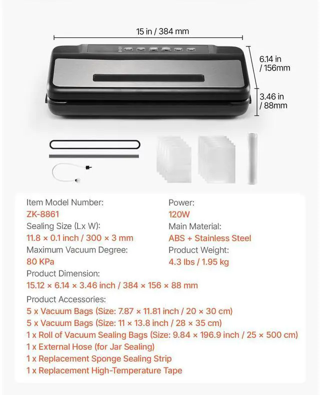 Alt view image 6 of 7 - 7-in-1 Vacuum Sealer Machine Fast-Compact Automatic Food Saver 120W Bags & Roll