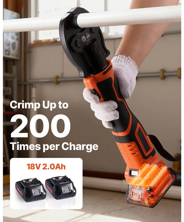 Alt view image 2 of 7 - Cordless Mini Press Tool, 18V Electric Pipe Crimping Tool for 1/2", 3/4", 1" PEX Pipe Copper Rings, PEX Press Tool Kit with 2pcs Battery, Fast Charger & Carrying Case - Meet ASTM F1807 Standard