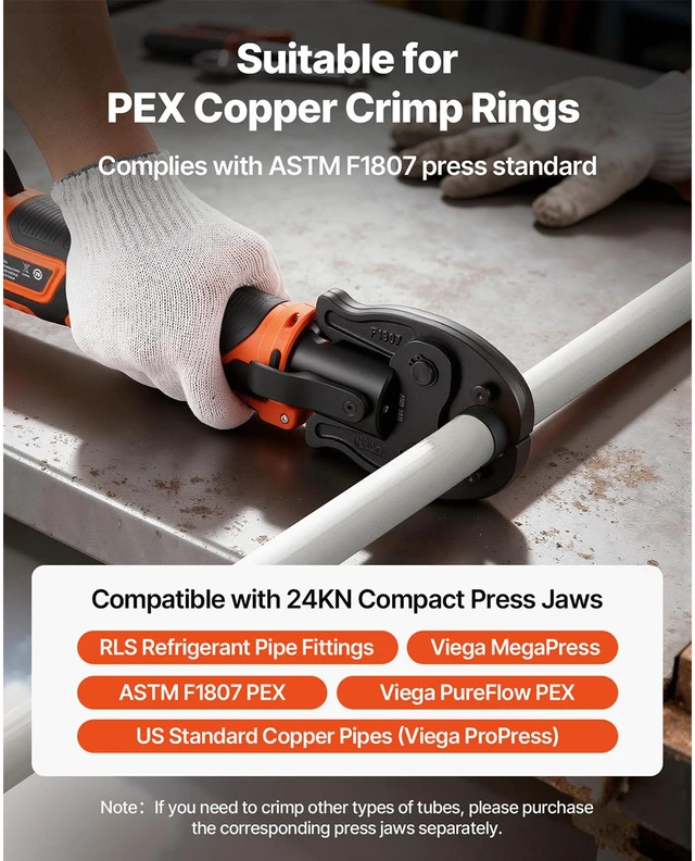 Alt view image 7 of 7 - Cordless Mini Press Tool, 18V Electric Pipe Crimping Tool for 1/2", 3/4", 1" PEX Pipe Copper Rings, PEX Press Tool Kit with 2pcs Battery, Fast Charger & Carrying Case - Meet ASTM F1807 Standard