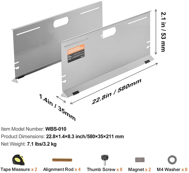 Alt view image 6 of 7 - Wheel Alignment Tool, 2-Pack Alignment Tool Toe Plates, Stainless Steel Toe Angle Measurement Tool Plate, 4 Alignment Rods and Magnetic Slots, Includes Measuring Tapes & Conversion Chart