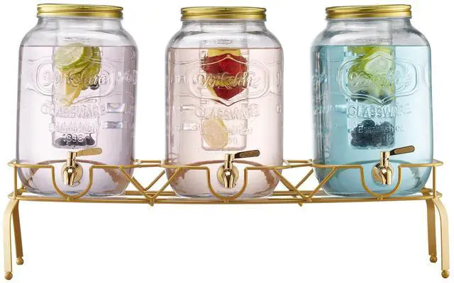Alt view image 2 of 6 - Drink Dispenser 2 Gal Beverage Dispenser for Parties Glass with Stand 3PCS