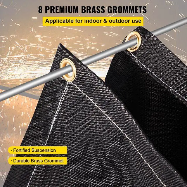 Alt view image 3 of 7 - Fire Blankets, 2 Pack Welding Blankets, 6' x 10' Fire Suppression Blanket, 1022 °F Flame Retardant Blanket, Black Fire Emergency Blankets, Fiberglass Fire Retardant Blanket with 8 Brass Grommets
