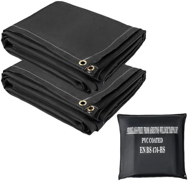 Alt view image 2 of 7 - Fire Blankets, 2 Pack Welding Blankets, 6' x 10' Fire Suppression Blanket, 1022 °F Flame Retardant Blanket, Black Fire Emergency Blankets, Fiberglass Fire Retardant Blanket with 8 Brass Grommets