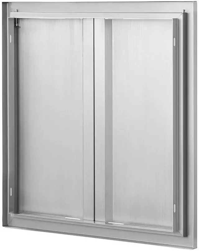 Alt view image 4 of 7 - BBQ Access Door, 24W x 24H Inch Double Outdoor Kitchen Door, Stainless Steel Flush Mount Door, Wall Vertical Door with Recessed Handles , for BBQ Island, Grilling Station, Outside Cabinet
