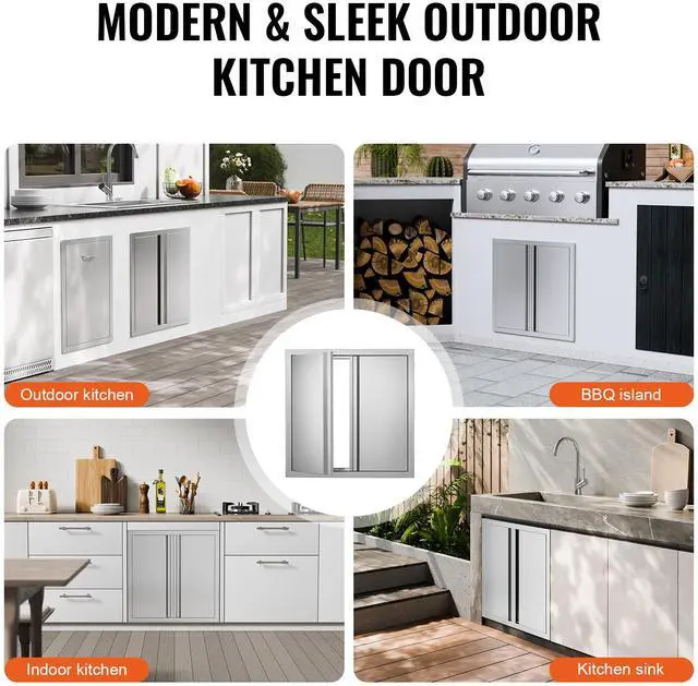 Alt view image 6 of 7 - BBQ Access Door, 24W x 24H Inch Double Outdoor Kitchen Door, Stainless Steel Flush Mount Door, Wall Vertical Door with Recessed Handles , for BBQ Island, Grilling Station, Outside Cabinet