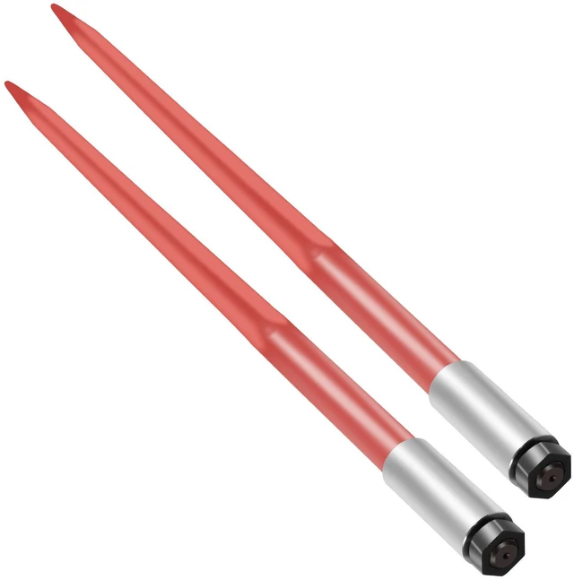 Main image of Pair Hay Spear 43" Bale Spear 3000 lbs Capacity, Bale Spike Quick Attach Square Hay Bale Spears 1 3/4", Red Coated Bale Forks, Bale Hay Spike with Hex Nut & Sleeve for Buckets Tractors Loaders