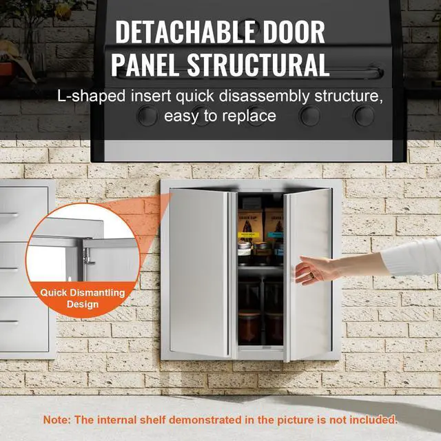Alt view image 7 of 7 - BBQ Access Door, 24W x 24H Inch Double Outdoor Kitchen Door, Stainless Steel Flush Mount Door, Wall Vertical Door with Recessed Handles , for BBQ Island, Grilling Station, Outside Cabinet