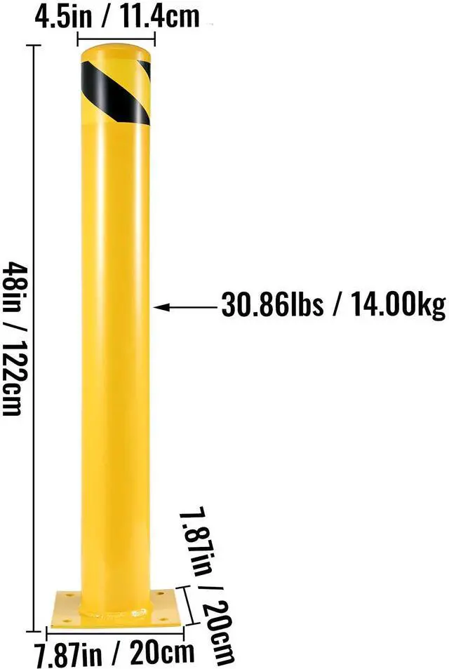 Alt view image 4 of 7 - Safety Bollard, 48 Inch Height Bollard Post, 4.5 Inch Diameter Steel Pipe Safety Bollard Post, Yellow Steel Bollard, Steel Safety Bollard with 8 Anchor Bolts, Perfect for Traffic-Sensitive Area