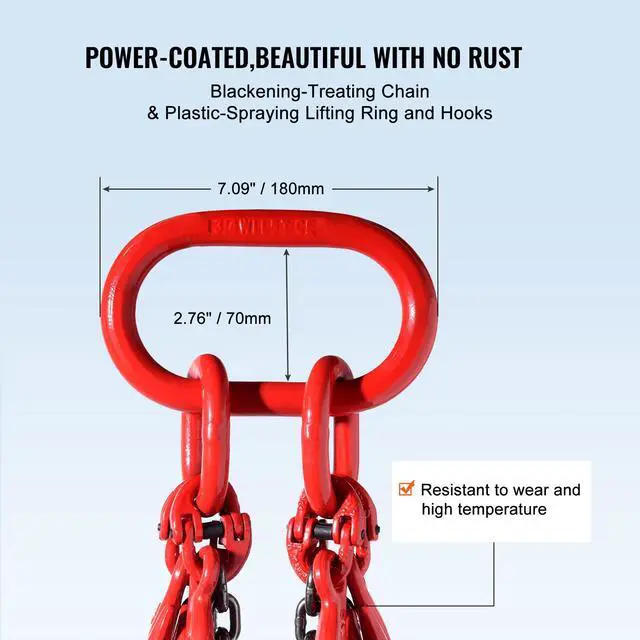 Alt view image 4 of 7 - 1/4" x 5' Chain Sling 4 Legs G80 Lifting Chain with Grab Hooks 6600 lbs