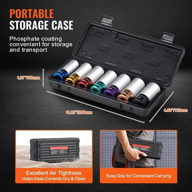 Alt view image 2 of 7 - Lug Nut Impact Socket Set 1/2 in Drive Metric 6-Point Deep Socket 7PCS