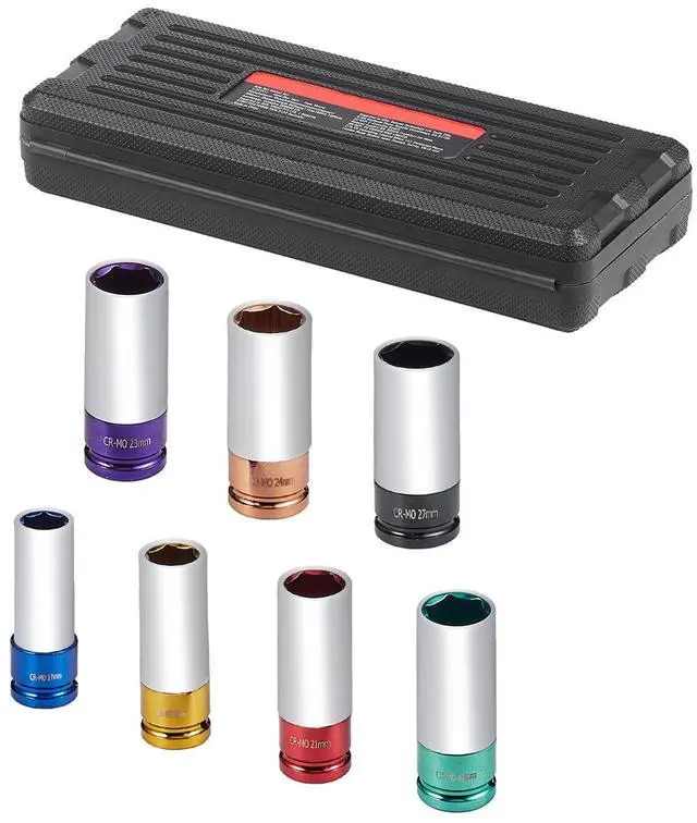 Main image of Lug Nut Impact Socket Set 1/2 in Drive Metric 6-Point Deep Socket 7PCS
